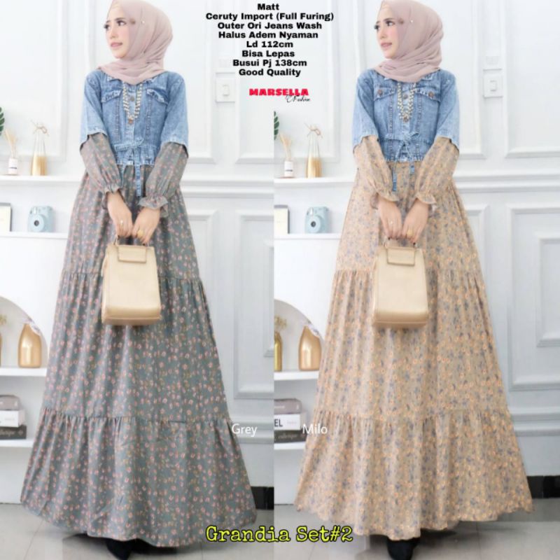 Gradia Set #2 By MARSELLA • Setelan Wanita • Maxy Dress Gamis Cardigan Jaket Jeans Wanita Kekinian T