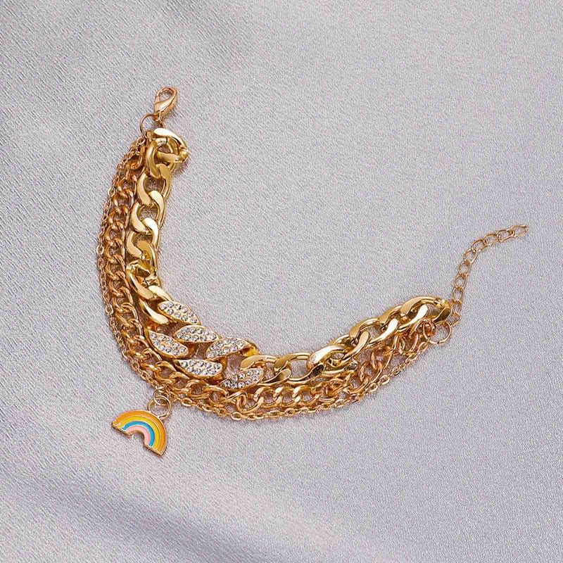 Vintage Cuban Thick Chain Bracelet 2021 Hip Hop Multi Layer Gold Color Bracelet For Women Rainbow Geometric Pendant Hand Jewelry