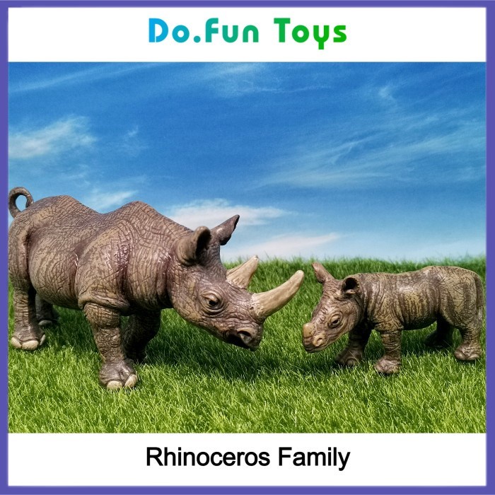 ✔ COD ✔ Rhinoceros Family Animal Figure/ Miniatur Mainan Binatang Badak