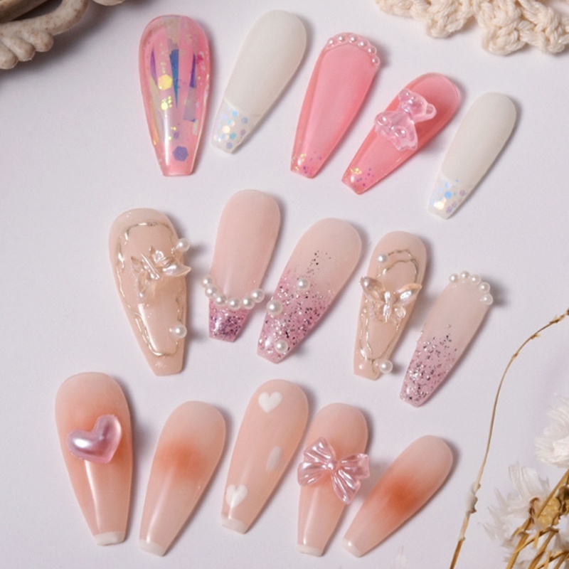 Zzz 50Pcs / Set Hiasan Kuku Bentuk Hati / Beruang Aksen Berlian Imitasi Bahan Resin Untuk Nail Art / Manicure