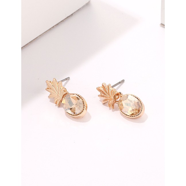 LRC Anting Tusuk Fashion Gold Alloy Studded Pineapple Earrings F78105