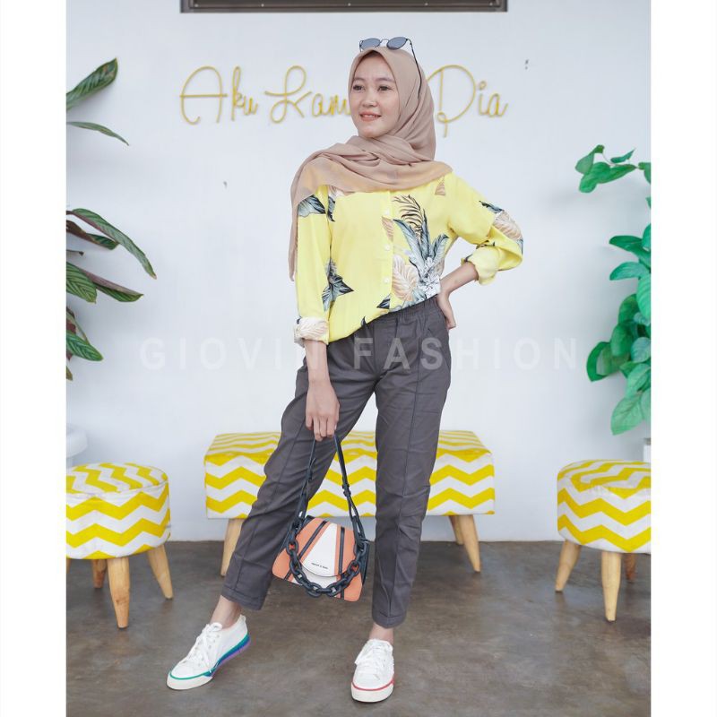 Bawahan wanita baggy pant jumbo celana cewek kekinian Chino cewek-Drak grey