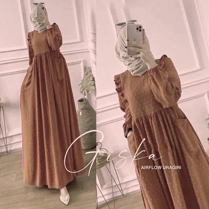 ((REKOMENDASI)) Gamis Dress Maxy Giska Crinkle Airflow Uragiri Oversize  Terbaru Ld 100-1120cm
