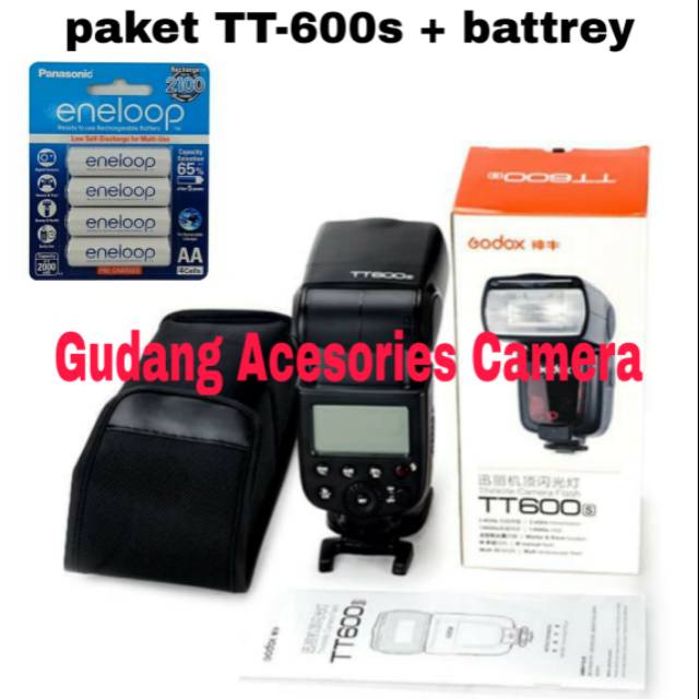 Paket flash godox TT-600S TT600S for SONY + battrey ENELOOP A2 isi 4