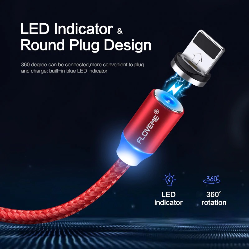 Kabel Casan LED Magnet Iphone X,Iphone Xs Max, Iphone XR,  Iphone 7, Iphone 8, Iphone 10