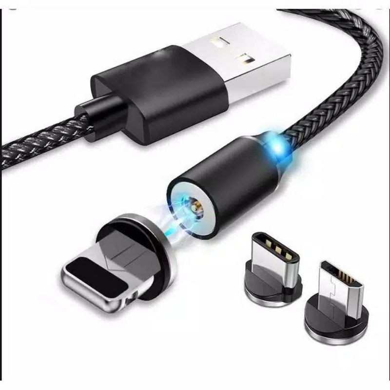 Kabel Magnet 3in1 Micro Lightning Type C / Cable Data Charger Magnetik USB Fast Charging (ORIGINAL USB)