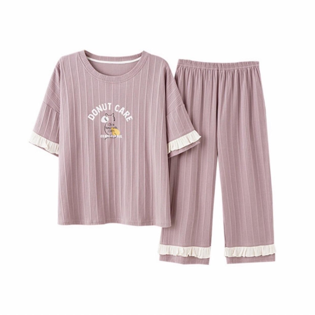 Baju Tidur Piyama Set/Piyama Wanita Import/Baju Piyama Cantik/Woman Sleep Wear-Ungu