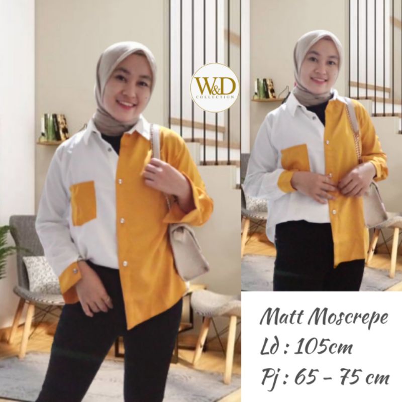 Kemeja Wanita Polos Casual Blouse Basic Kombinasi Warna Lengan Panjang Kekinian  Moscrepe