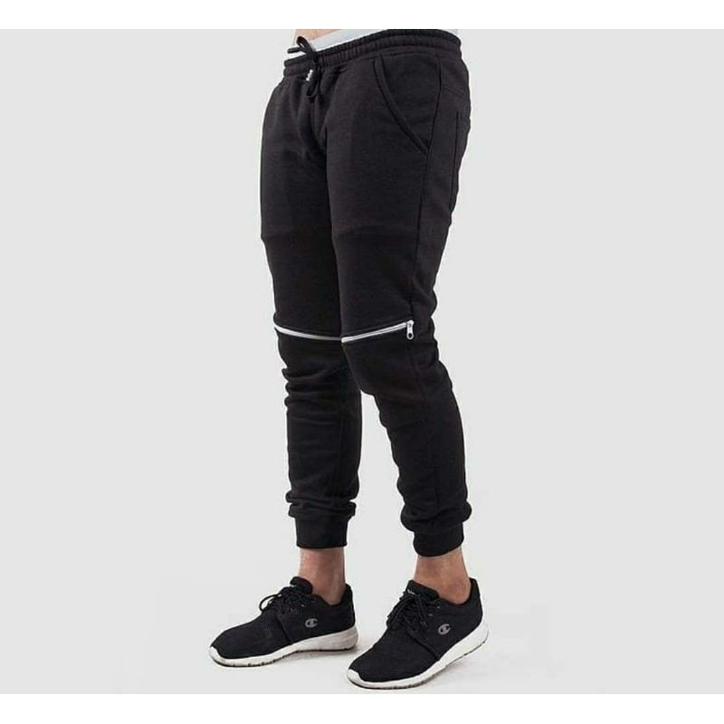 Celana Jogger Hitam Zipper