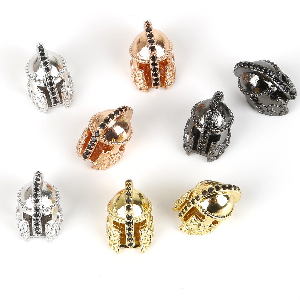 Metal Copper Zircon Crystal CZ Geometry Crown Leopard Helmet Skull Loose Spacer Beads for Jewelry Making DIY Charm Bracelets