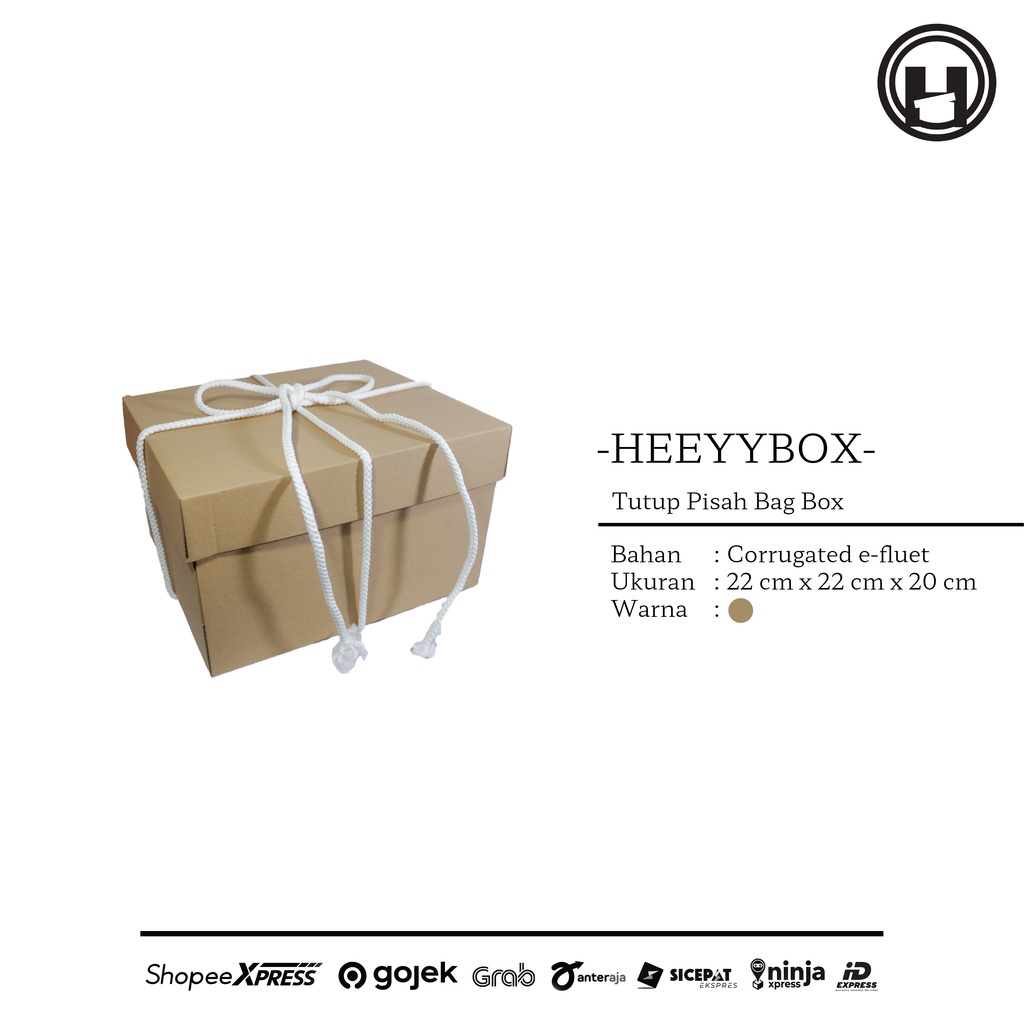 

HEEYYBOX | Corrugated Box Model Tutup Pisah + Handle / Kotak Kado Besar Bahan Corrugated Model Tutup Pisah + Tali Pegangan.