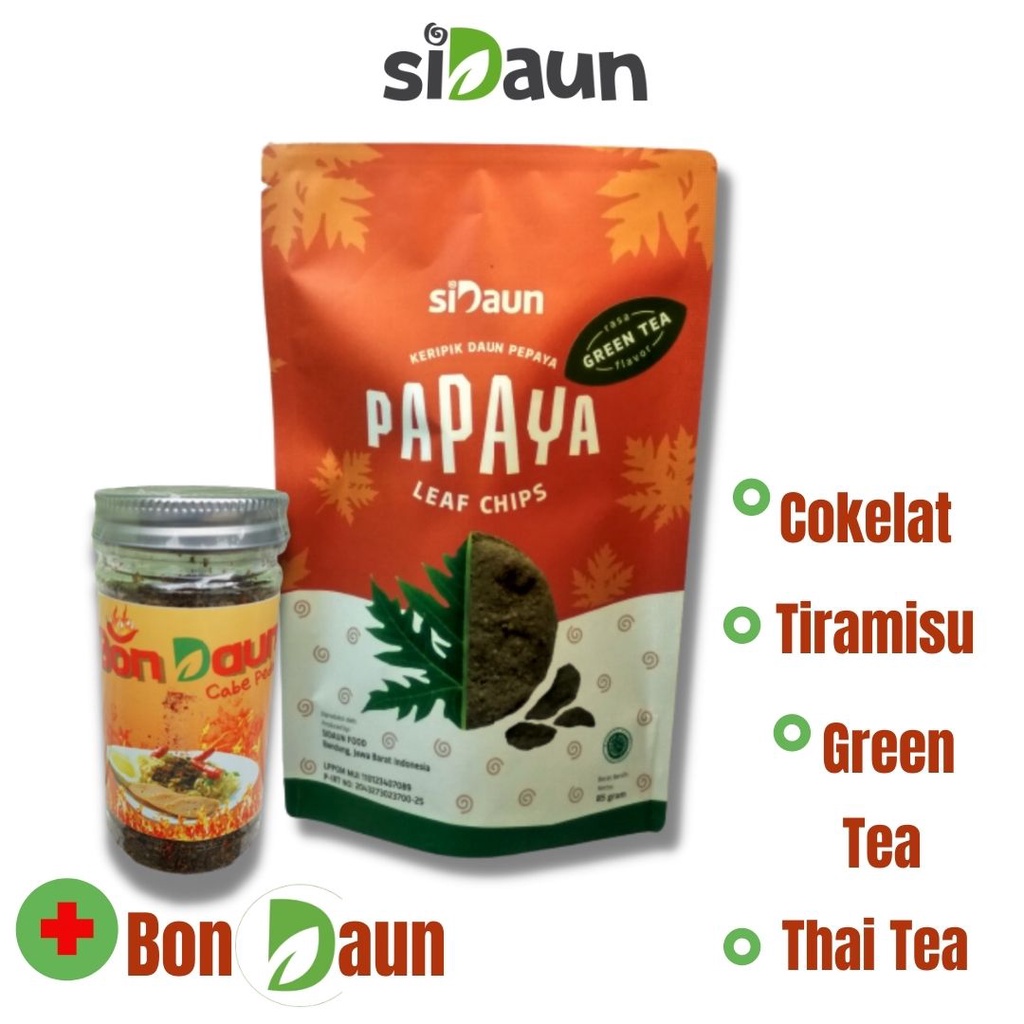 

SiDaun Bundle 2 KERIPIK DAUN PEPAYA 70gr With BON DAUN CABE PEDAS 80g SiDaun Kress & Pedasnya Nampol