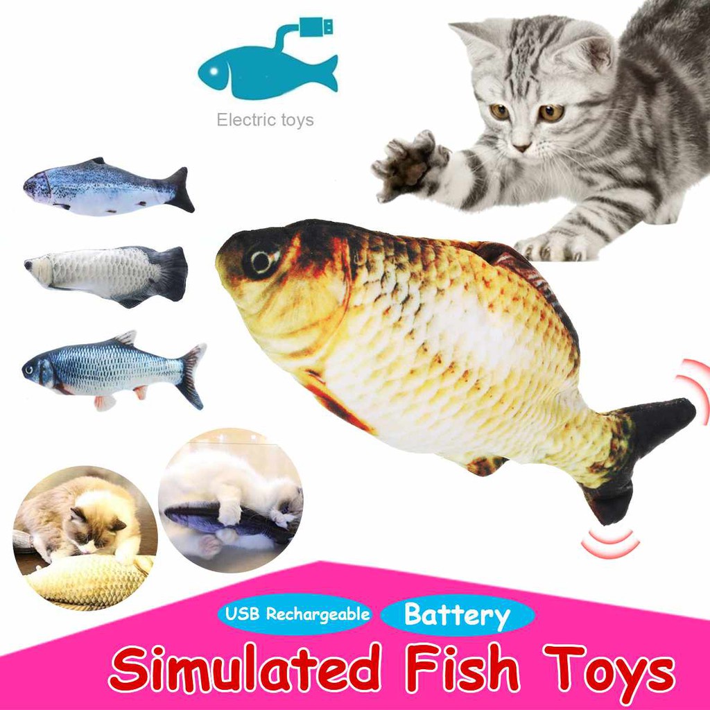 Mainan Boneka Ikan 3D Elektrik Tenaga Baterai / USB Untuk Kucing