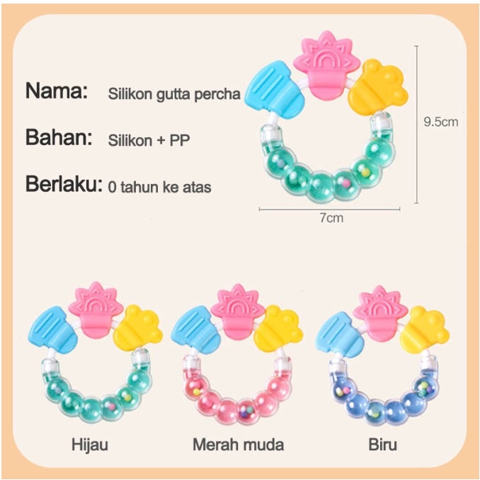 Mainan gigitan bayi/Mainan Rattle Genggam Bayi Gigitan Empeng Buah Plastik Dengan Teether Gelatin/Gigitan bayi teether