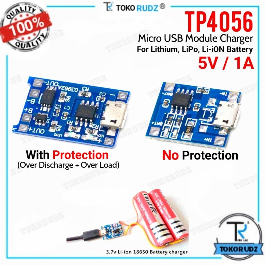 TP4056 Micro USB 1A 5V Protect Modul Charger Baterai 18650 Lithium Cas Batre