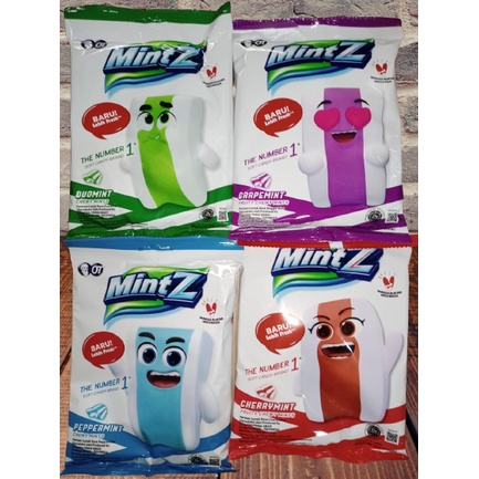 

HALAL PERMEN MINTZ CHEWY MINT LUNAK ISI 50 PCS CHERRYMINT / DUOMINT /PEPPERMINT / GRAPEMINT /PERMEN FRUZZ