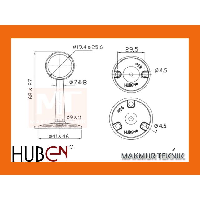 Bracket Tiang tengah 19 mm Huben PT-19