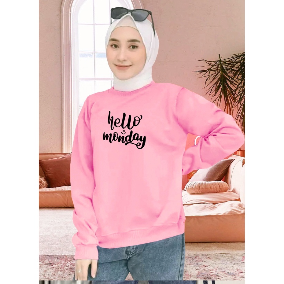 Kaos Lengan Panjang MONDAY/ Kaos Sweatshirt / Atasan Wanita / Atasan Wanita Lengan Panjang / Atasan Import / Kaos Wanita Blus