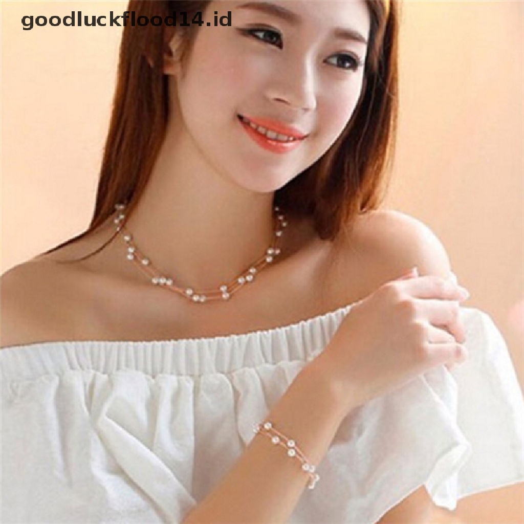 [OOID] Fashion Multilayer Pearl Necklace Earrings Bracelet Jewelry Set Wedding Bridal ID