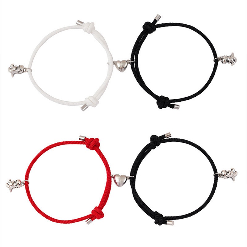 Fancyqube 2pcs Gelang Tali Kepang Dengan Liontin Dinosaurus Butterfly Heart Bahan Stainless Steel Magnetik Untuk Pasangan