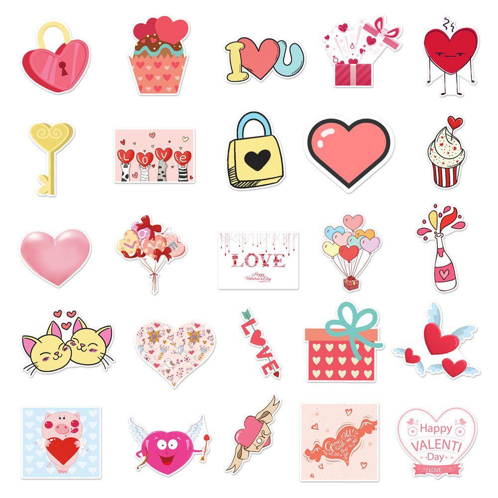 Lanfy Stiker Hari Valentine 50 Pcs Label Dekorasi Laptop Motor Sekolah Kantor Perlengkapan Koper Skateboard Valentine Hari Animel Stickers
