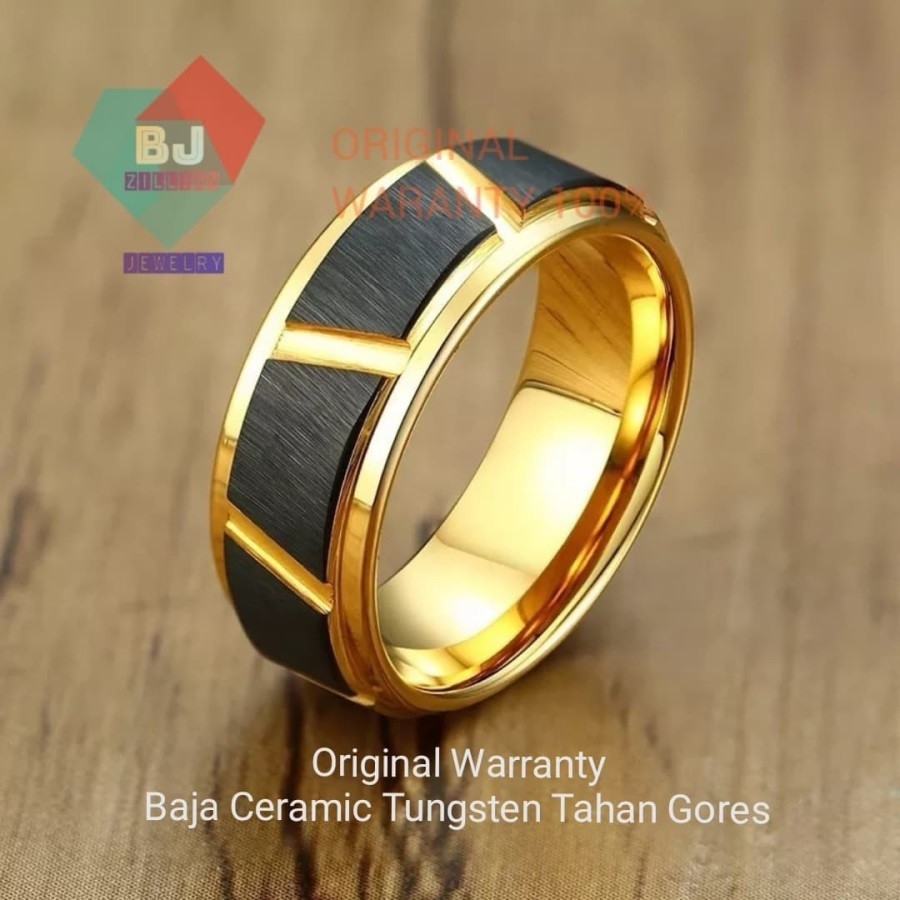 Cincin Tungsten Asli Carbide Black Doff Trapesium Baja ceramic Premium Quality