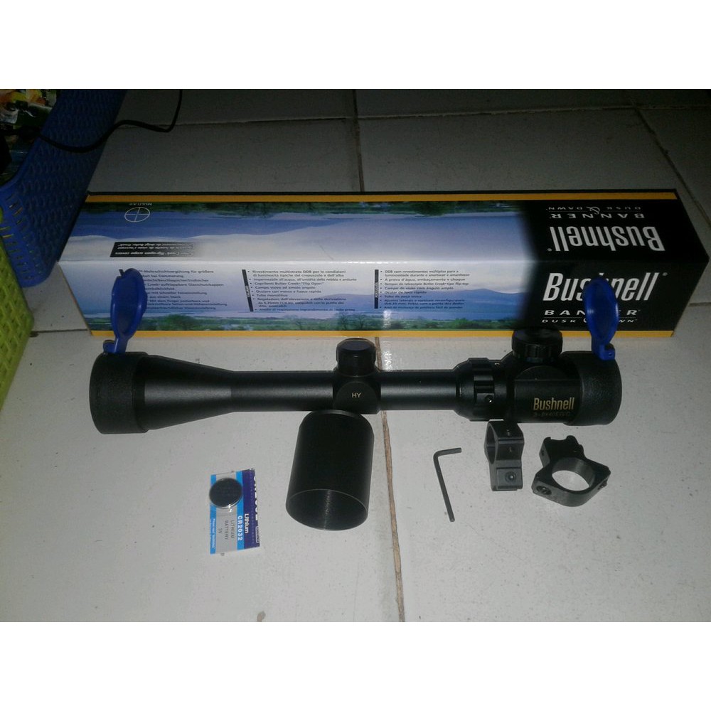 Teleskop Bushnell 3-9x40 EG/C Tutup Flip Plus Sunhide Tiga Lampu