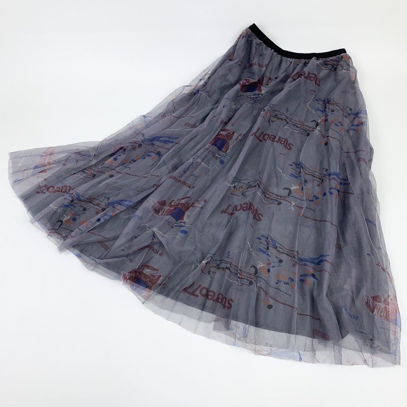 Rok Tutu Panjang Motif / Tutu Maxi Skirt Graffiti Printing Import 3 Layers - KLV Store-2071 - Grey