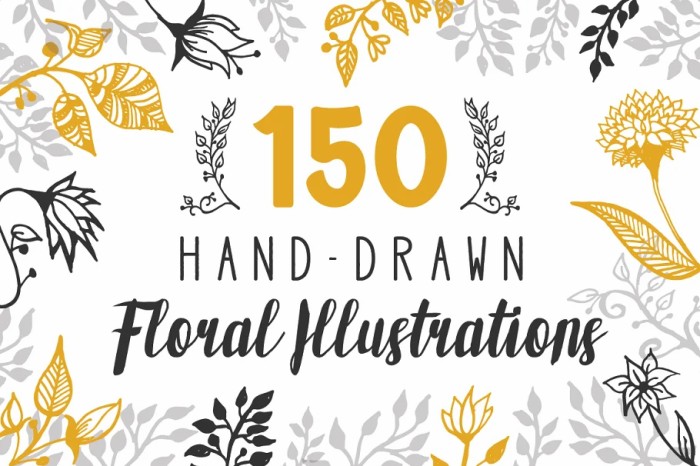 150 Hand-Drawn Floral Illustrations - Vector Designs