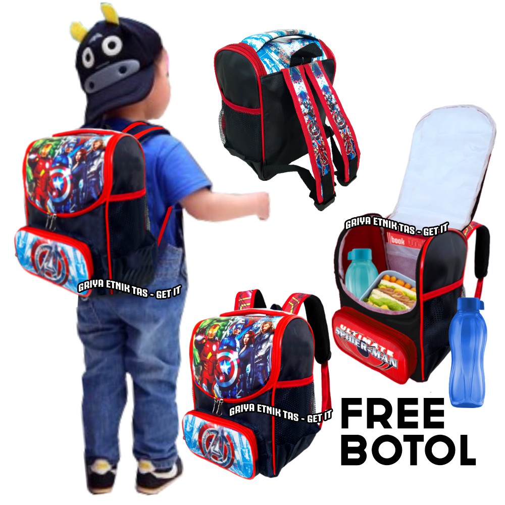 Tas Sekolah Anak Laki laki TK Paud Mini Spiderman Avengers Kapten Amerika Lunch Bag