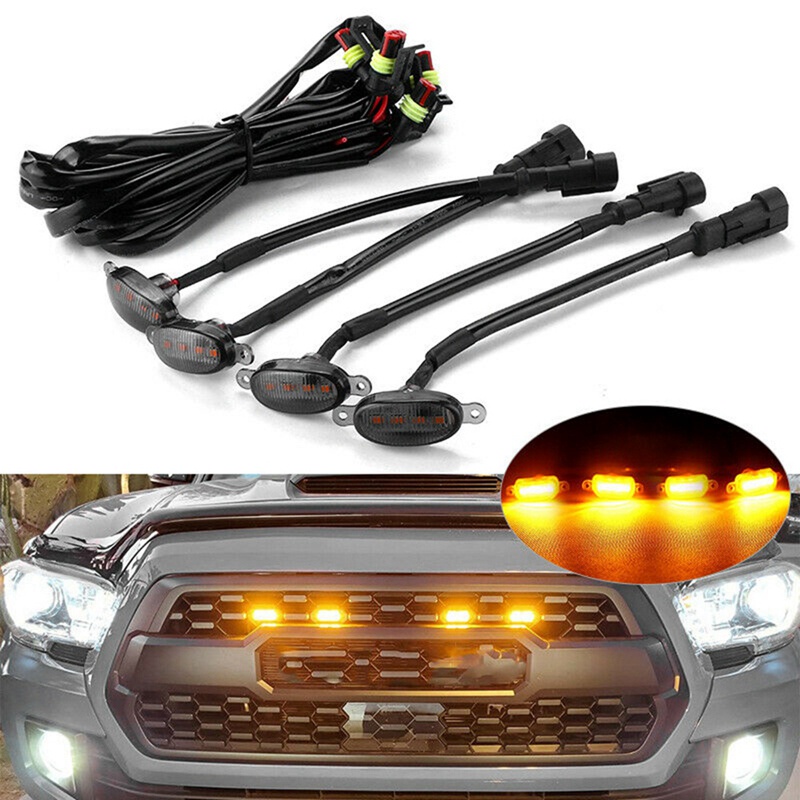 4X Raptor Style d Lens Amber LED Front Grille Running Lights for Ford F-150 F150 2009-2018