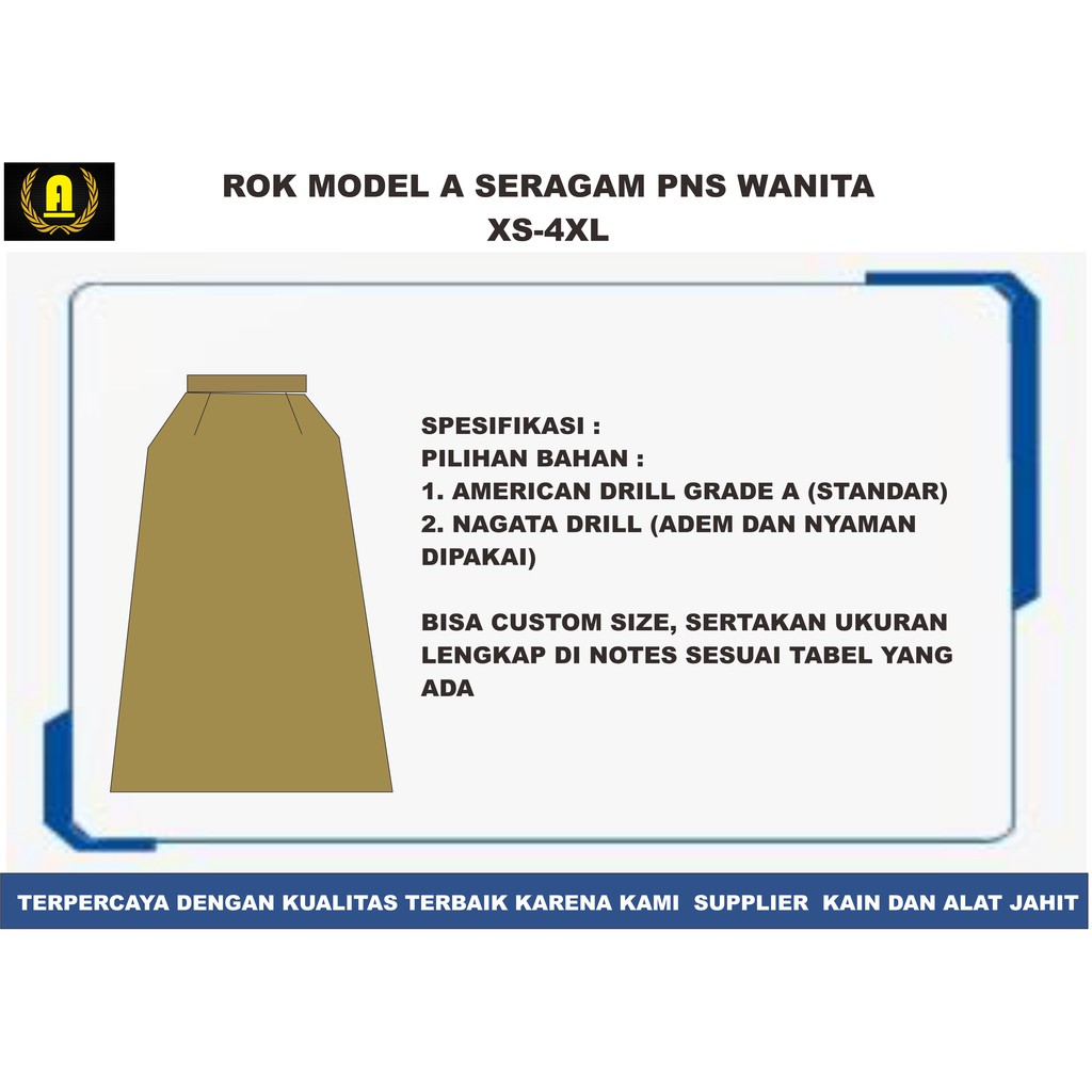 Rok Model A Seragam PNS Wanita PDH Pemda Ukuran XS-4XL