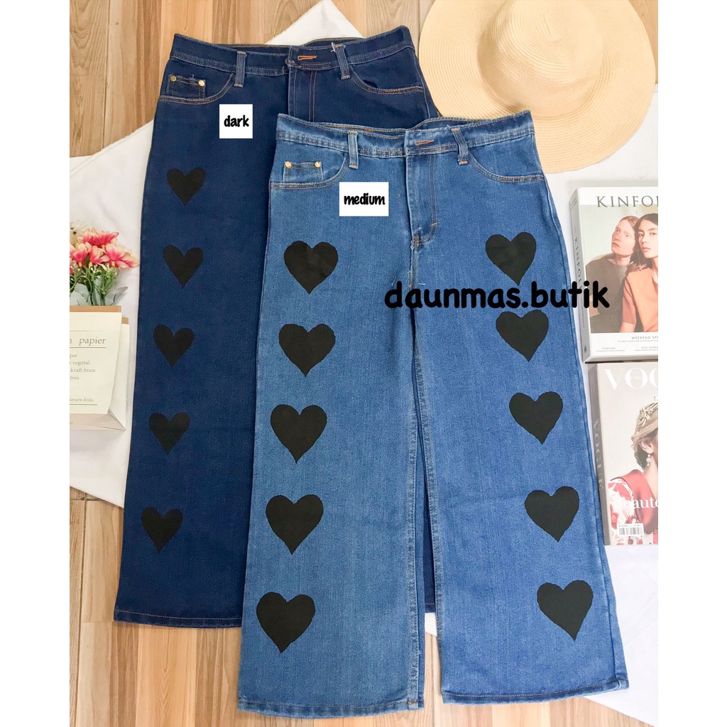 1KG MUAT 2PCS | LOVE KULOT JEANS CELANA PANJANG HIGHTWAIST JEANS KOREA HITS FASHION SELEBGRAM