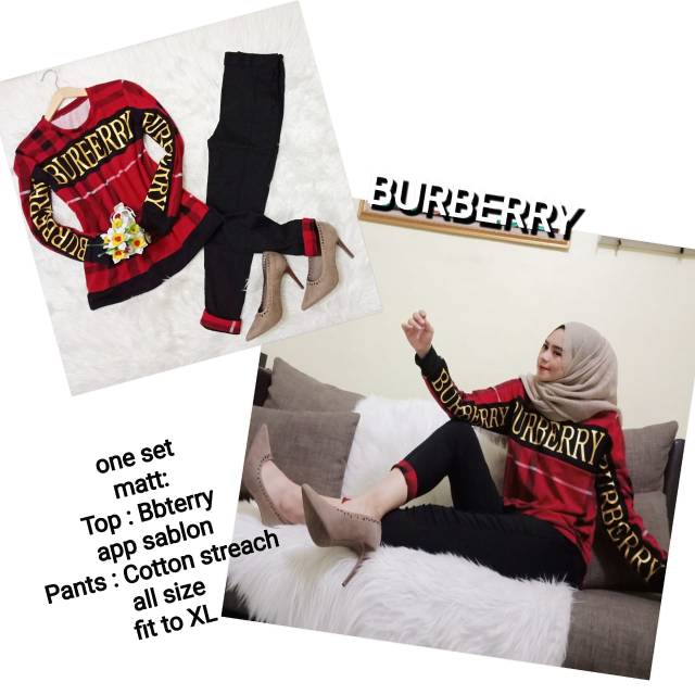 Setelan kaos burberry sablon import