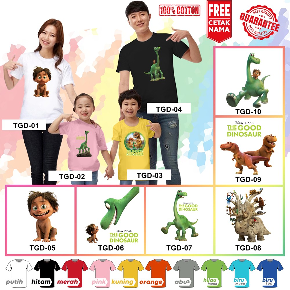 [FREE NAMA!!] Baju Kaos ANAK DAN DEWASA THE GOOD DINO BANYAK MOTIF