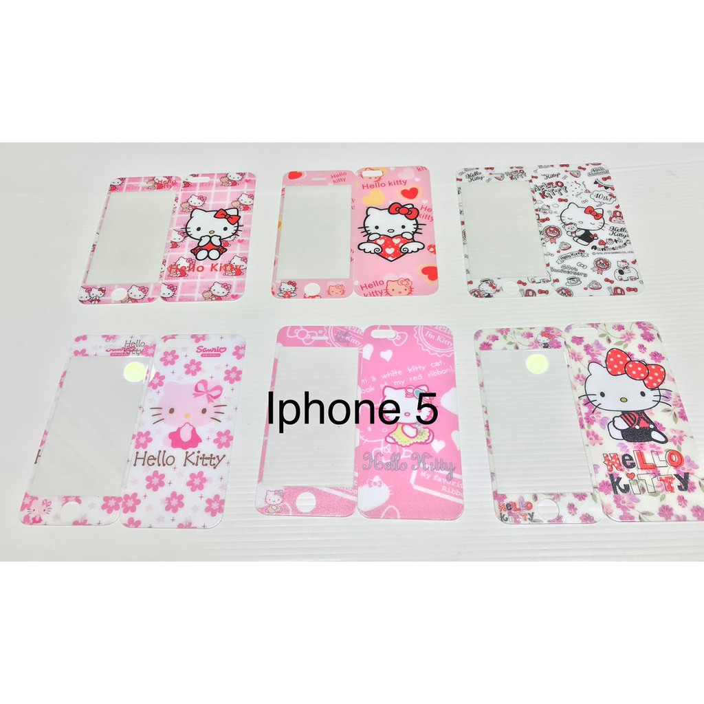 Tempered Glass Iphone 5g &amp; 6g motif hello kitty Full depan belakang screen guard anti gores