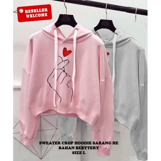 toko baju online SWEATER HOODIE CROP SARANG HE SAYANG KAMU grosir tanah abang