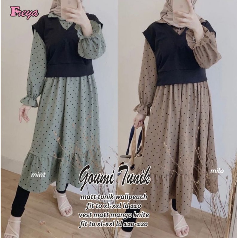 GAUMI TUNIK KOMBINASI POLKADOT