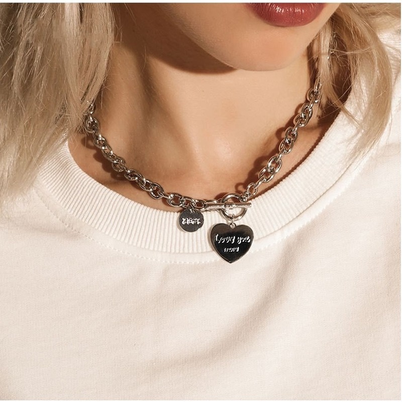 Korean Simple Letter Personality Retro Hong Kong Style Love OT Buckle Titanium Steel Clavicle Chain