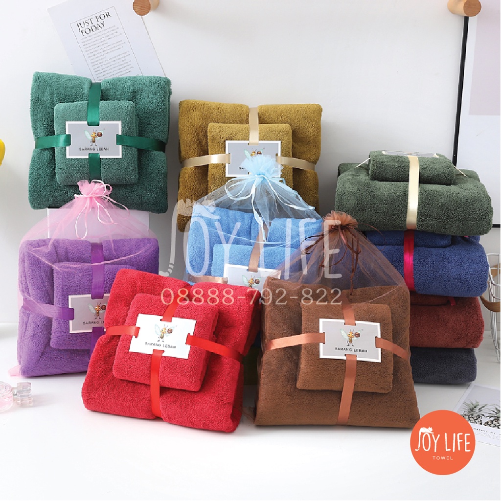 HANDUK MANDI SET 2 HANDUK 70CMX140CM &amp; 35CMX75CM/ HAMPERS SET/GIFT SET DAYA SERAP TINGGI, HALUS
