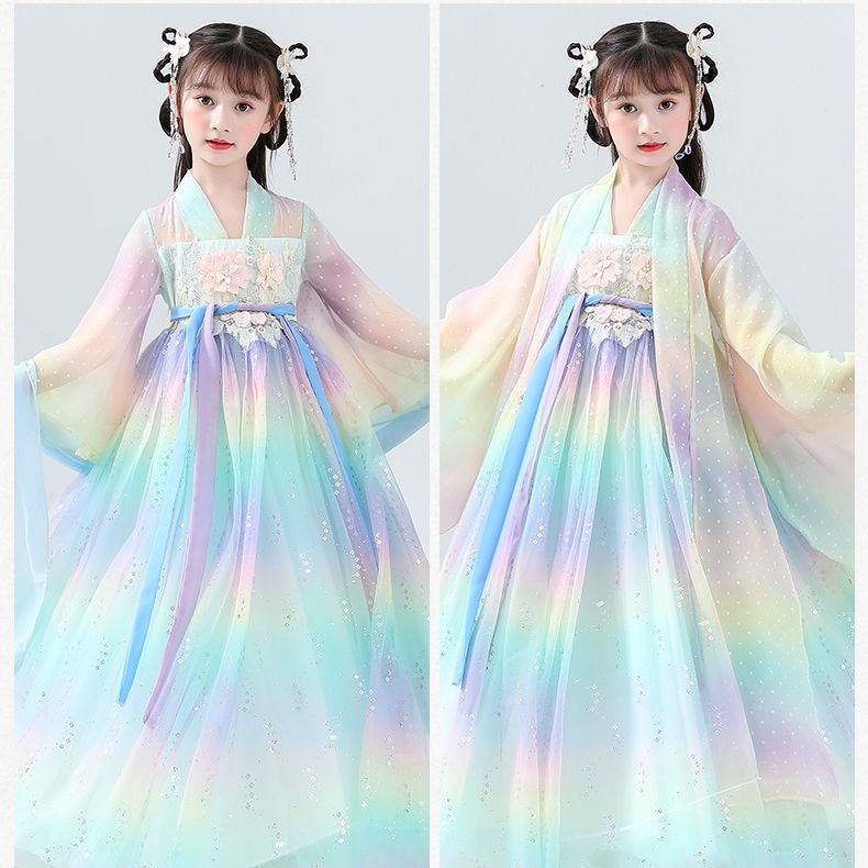 Hanfu girls' spring and autumn children's autumn dress little girls' ancient clothes autumn clothes