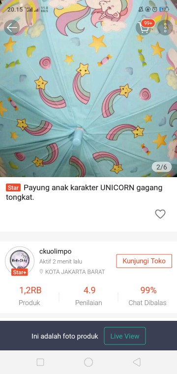 Payung Anak Karakter Unicorn Gagang Tongkat.