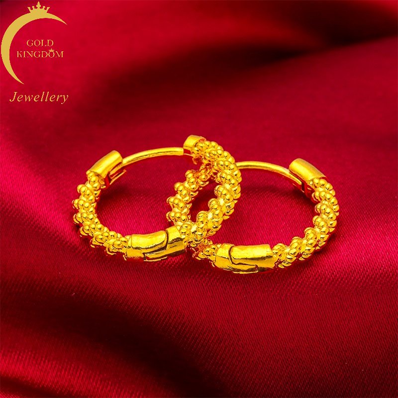 Goldkingdom Perhiasan Fashion Emas Asli Kadar 375 Bangkok Aksesoris Ready Stock Anting Dan Loop Bunga Wanita Dengan Minimal Twist