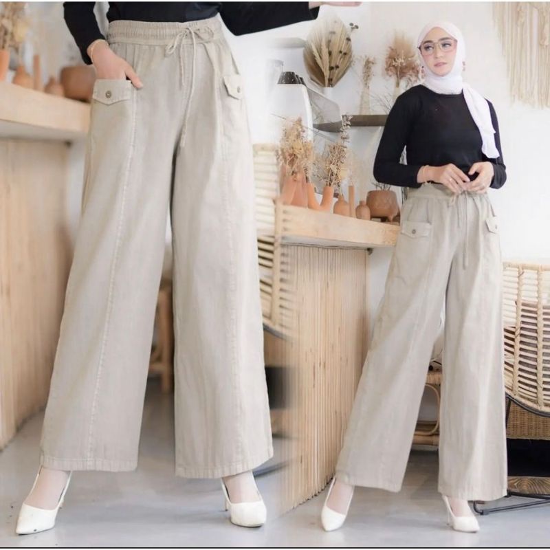 Viona Kulot Wanita Jumbo Bahan Linen Premium Highwaist