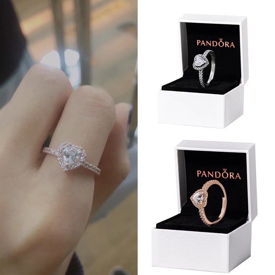 Pandora Cincin Sterling Silver 925 Desain Hati Hias Kristal Cubic Zirconia Untuk Wanita