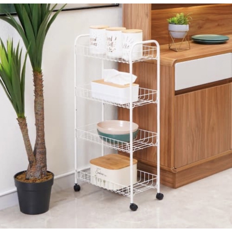 KRISHOME RAK TROLY BESI PENYIMPANAN SERBAGUNA 4 TINGKAT PUTIH 42x23x82,6CM/ACE STORAGE TROLLEY 4TIER