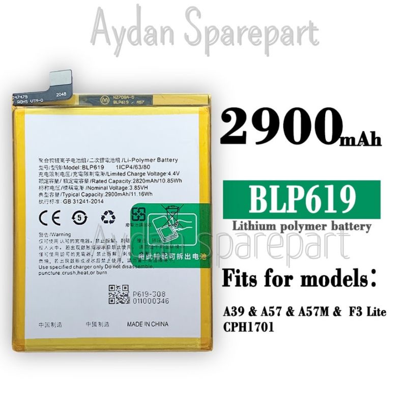 Battery Batre Oppo A.39 l Oppo A57.BLP 619 100% ORIGINAL