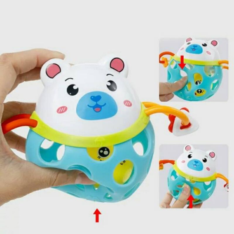 Mainan Teether Baby Hollow Rattle Karet Bola Kerincingan Gigitan Bayi Binatang Animal