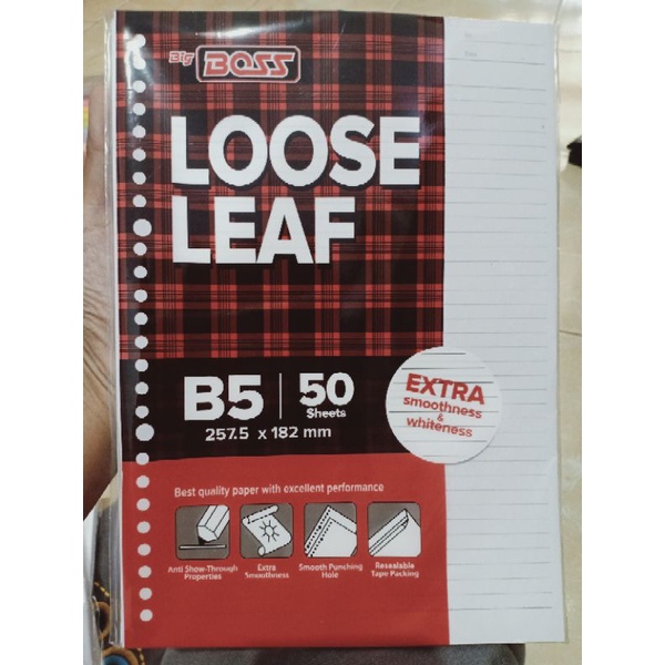 

(190gr) 1pak loose leaf isi binder bigboss garis B5 50 sheets