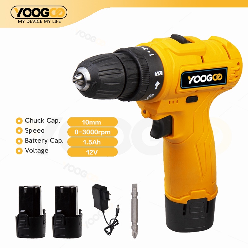 Mesin Bor Baterai/ Bor Cordless Drill/ Bor Listrik 12V 1.5Ah 2 Battery with Charger